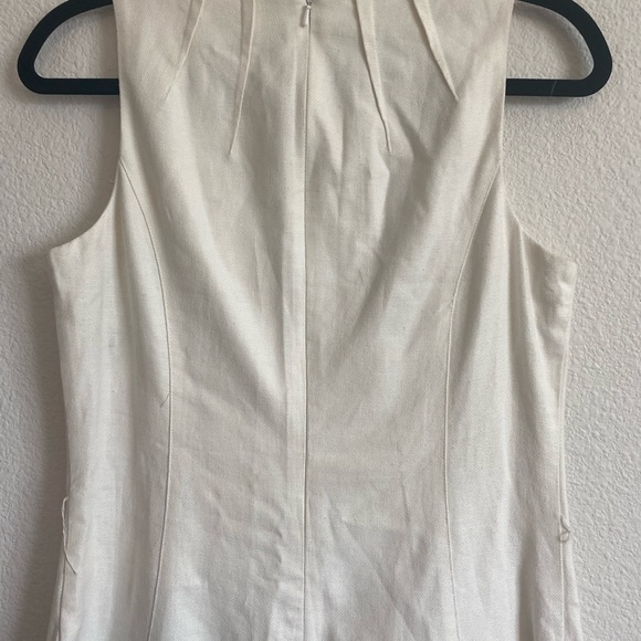 Talbots Size 8 White Green Linen Cotton Sleeveless Dragonfly Lined Dress Pockets - Picture 3 of 15